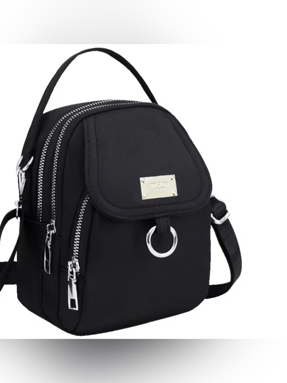 Black Women's Mini Backpack with Silver Hardware - UNBRANDED